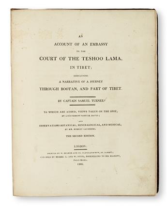 TRAVEL  TURNER, SAMUEL. An Account of an Embassy to the Court of the Teshoo Lama, in Tibet . . . Second Edition.  1806